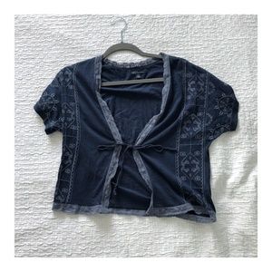 Blue Embroidered Tie Top Kimono